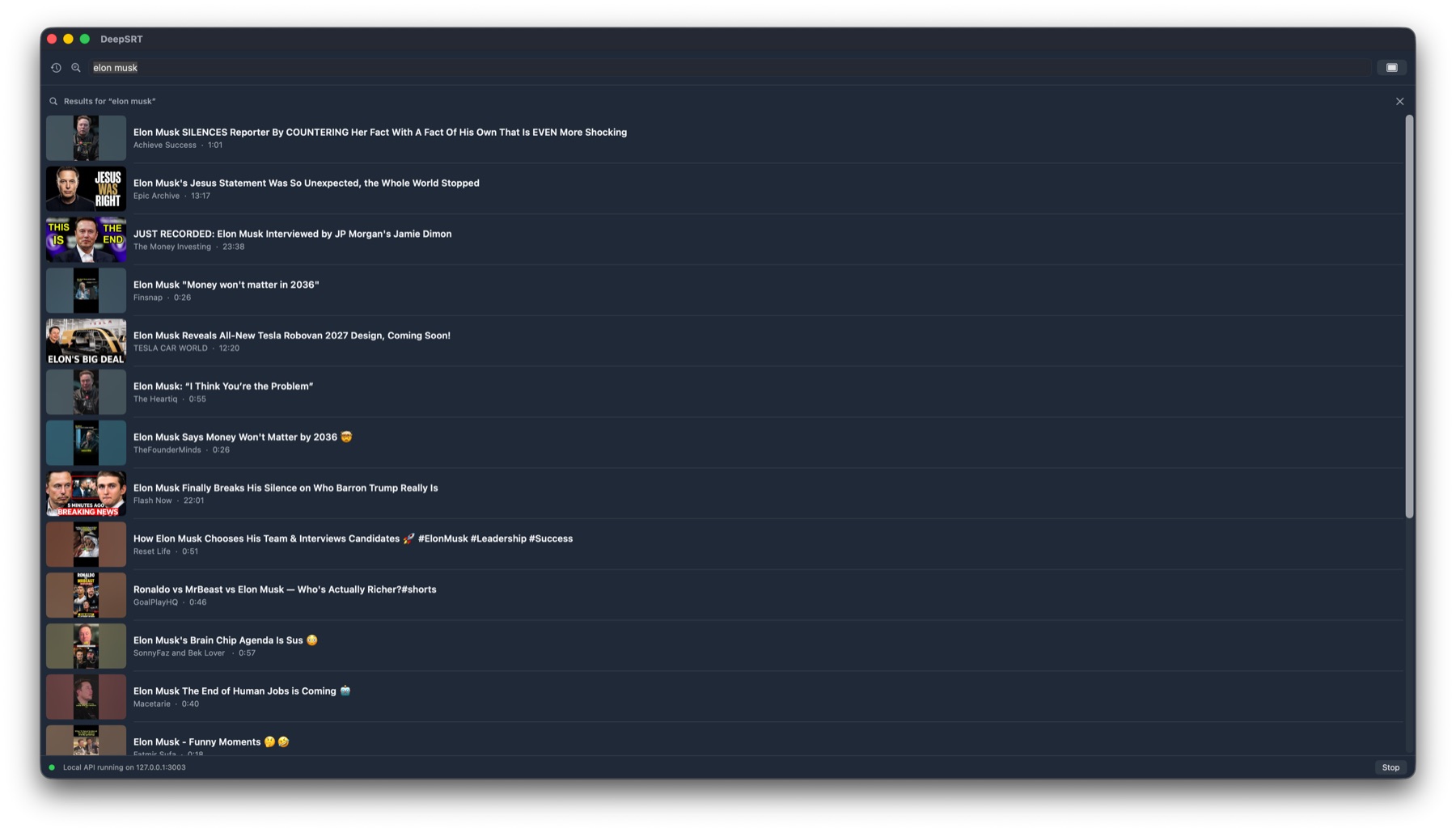 Search results: type keywords into the input bar to search YouTube in-app